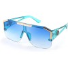 Light Blue Square Flat Top Shield Sunglasses One Piece Frameless Stylish Women Men UV400 B2765